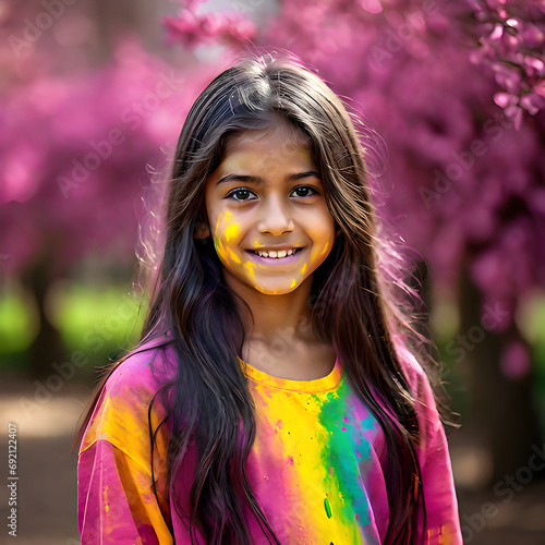 Potratit of A Cute Indian Girl Smiling on Festival of Holi photo