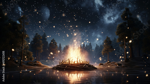 3d rendering of big bonfire with sparks and particle © Ayyan