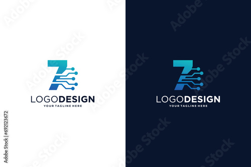 Number 7 logo design for digital technology symbol.