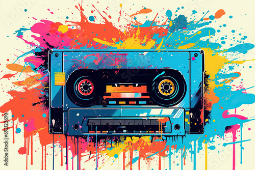 Retro Cassette Tape with Paint Splatters