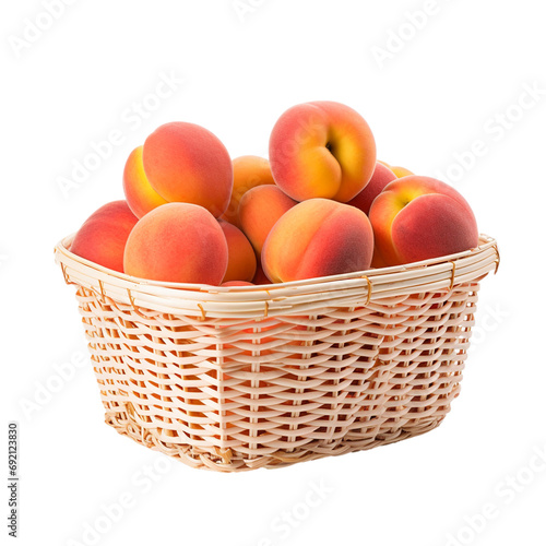 Fresh ripe apricots in a basket on transparent background PNG image