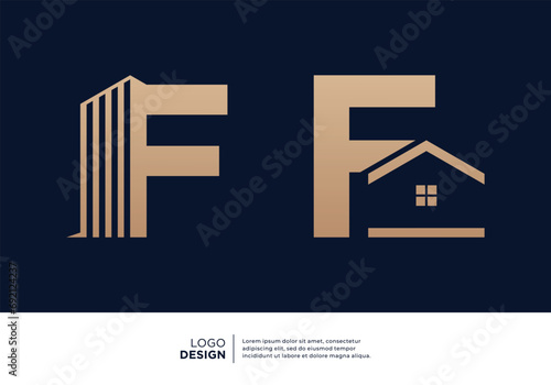 Set of creative letter F building logo designs.