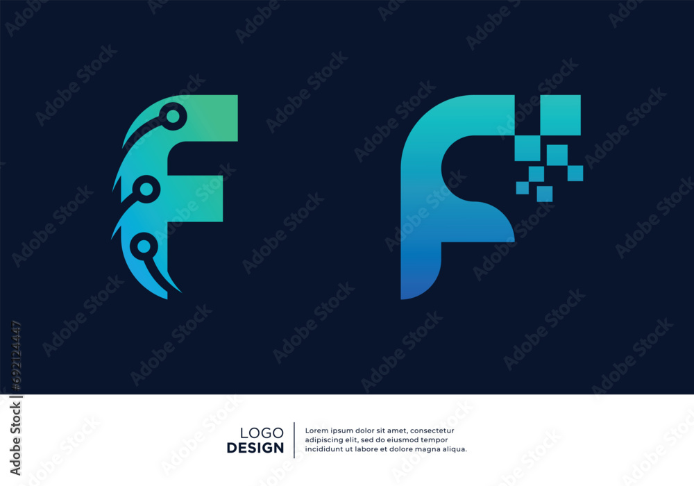 Letter F digital technology logo design collection.