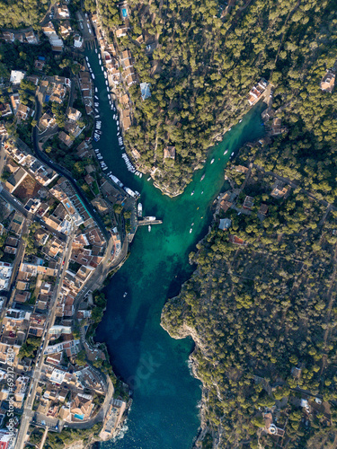 Cuadro en lienzo Cala Figuera aerial view, Mediterranean Sea, Majorca