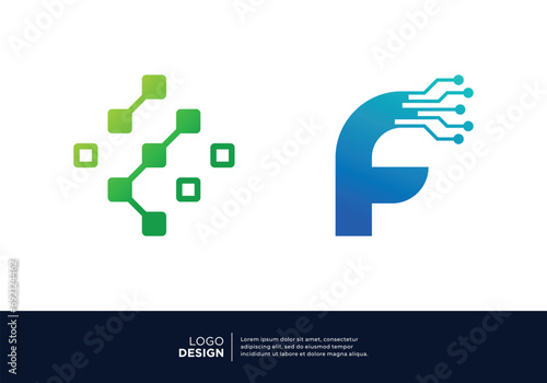 Digital connection letter F logo design collection.