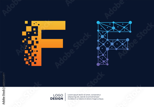 Letter F logo design collection. Abstract symbol for digital technology.