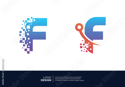Artificial Intelligence letter F logo design.