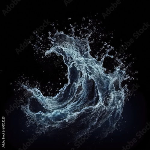 realistic and pure abstract water splash overlay isolated on black background 
