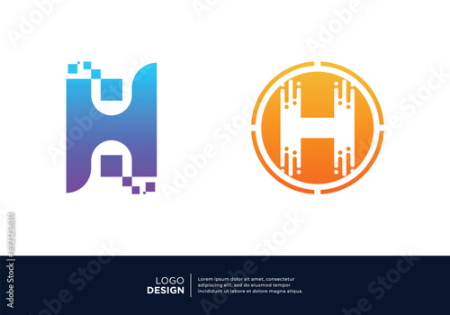 Digital connection letter H logo design collection.