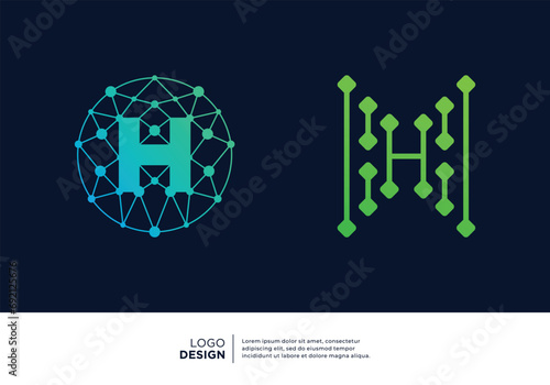 Set of letter H logo design for digital technology symbol.