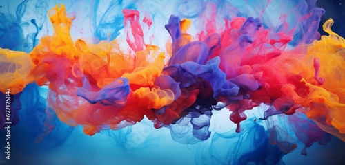 Acrylic ink in vibrant colors floating on water. Background is amorphous. Liquid color explosion  moving cloud.