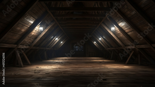 3d rendering of darken empty attic with aged stuff