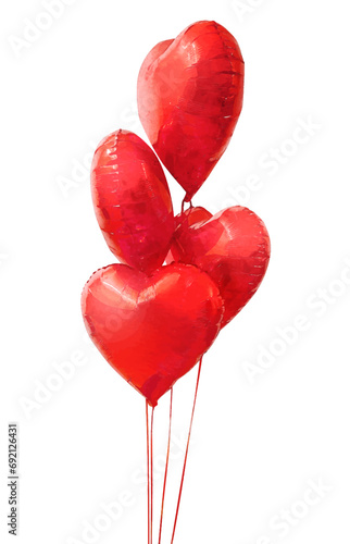 Watercolor heart shaped red balloons vector illustration