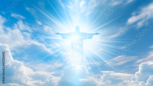 Jesus Christ In The Clouds on sky background