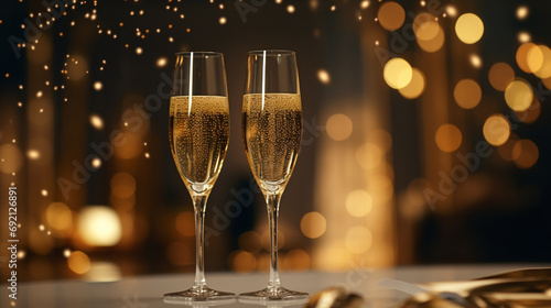 Two glasses of champagne on a festive background