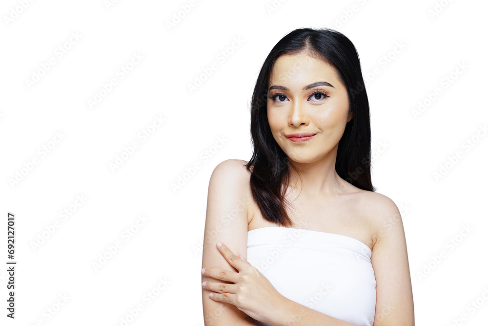 Portrait of beautiful young Asian woman facial treatment isolated transparent