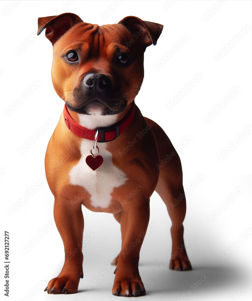 Red cute staffy dog. Cut out. Isolated PNG