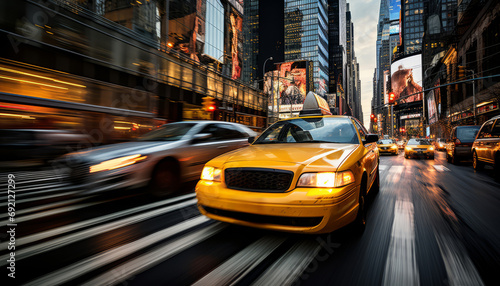 Bustling downtown new york city street scene with yellow cabs in motion blur  16k super quality © Ilja