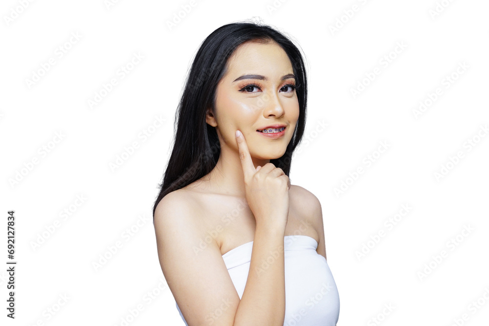 Portrait of beautiful young Asian woman facial treatment isolated transparent Portrait of beautiful young Asian woman facial treatment isolated transparent