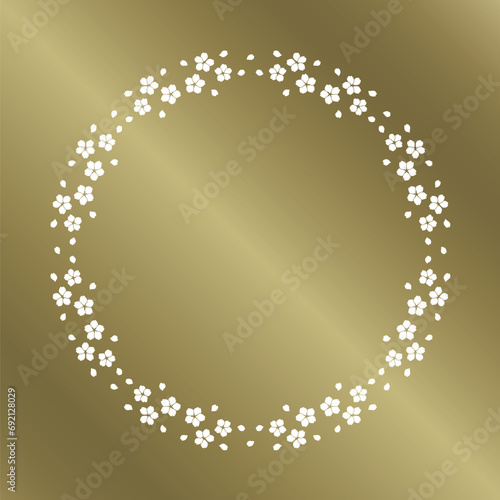 桜をモチーフにした春の飾り枠。高級感あるゴールドのフレームデザイン。字無