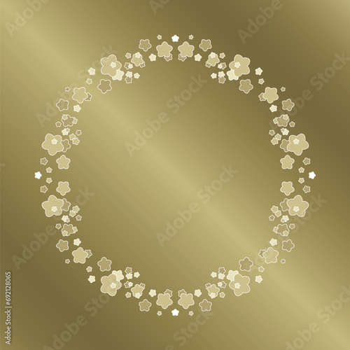 桜をモチーフにした春の飾り枠。高級感あるゴールドのフレームデザイン。字無