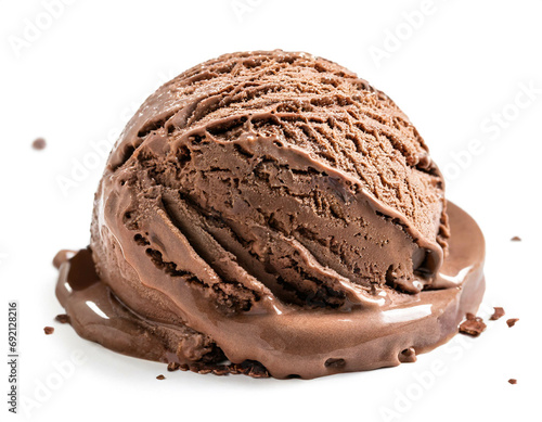 Chocolate scoop ice cream isolated on white background, cutout