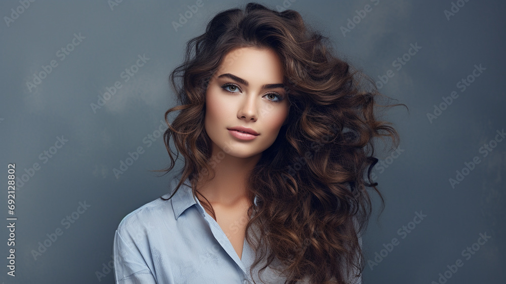 portrait of beautiful young woman in glasses. fashion girl with long curly hairstyle