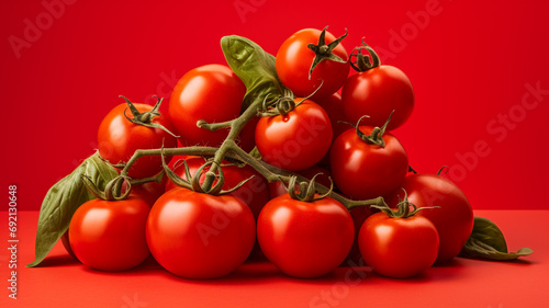 fresh tomatoes on a red background. © Vahagn