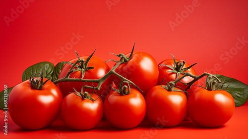 fresh tomatoes on a red background. © Vahagn
