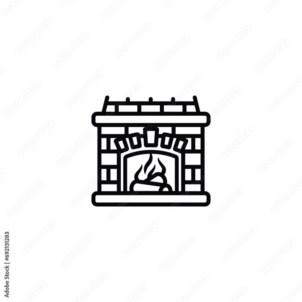 Original vector illustration. The icon is a stone fireplace with firewood and a bonfire. Original vector illustration. The icon is a stone fireplace with firewood and a bonfire.