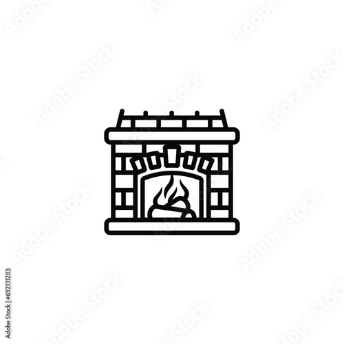 Original vector illustration. The icon is a stone fireplace with firewood and a bonfire.