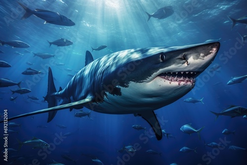 Magnificent Mako Sharks Roaming in Cabo San Lucas Waters. Get Stunning Shots of The Sharks up Close with This Image photo