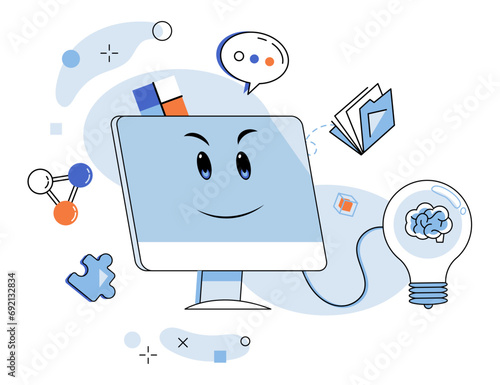 Artificial intelligence vector illustration. The logical architecture artificial intelligence builds bridges in realm computing Internet explorers delve into realms digital intelligence, powered