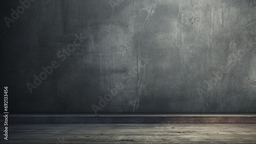 empty interior of modern concrete room and brick wall. empty wooden floor and concrete wall background