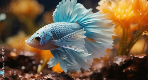 blue betta fish in the aquarium footage photo