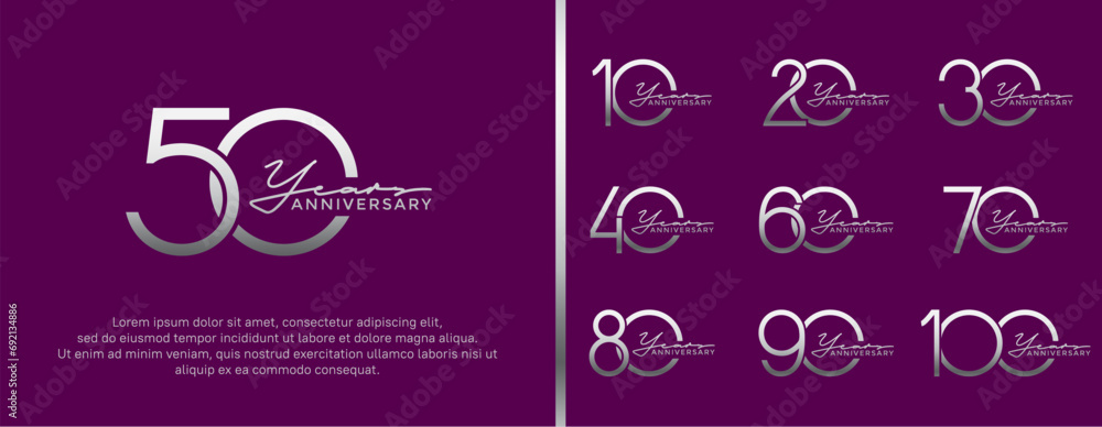 set of anniversary logo silver color on purple background for celebration moment set of anniversary logo silver color on purple background for celebration moment