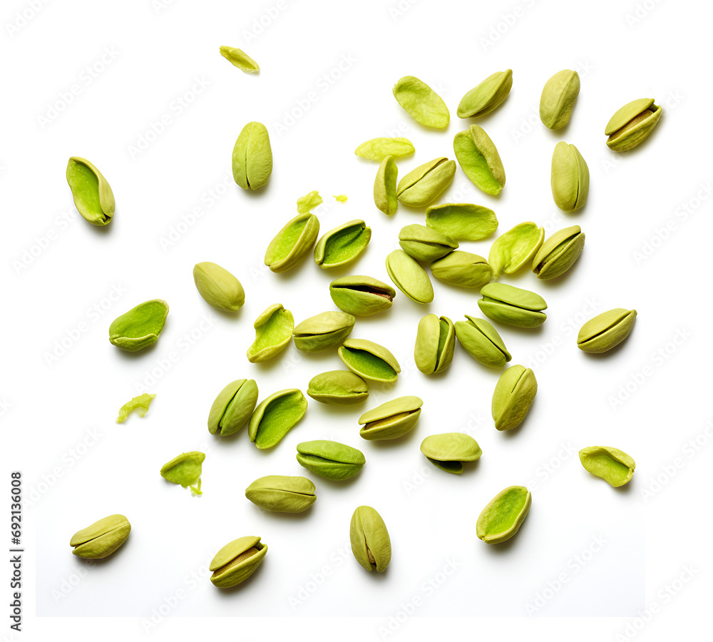 Falling pistachio nuts isolated on white background. Falling pistachio nuts isolated on white background.