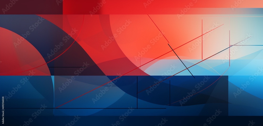Craft an abstract composition with a linear gradient transitioning from fiery red to cool cerulean.