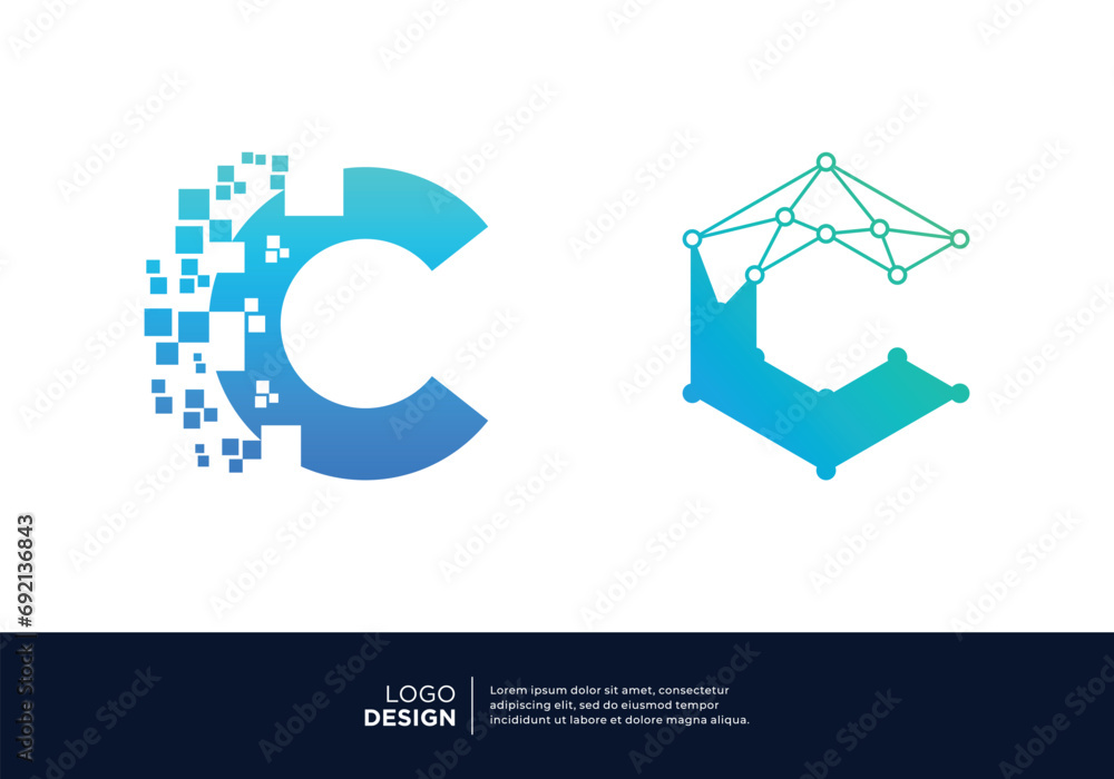Naklejka premium Artificial Intelligence letter C logo design.