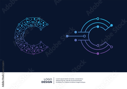 Set of letter C logo design for digital technology symbol.