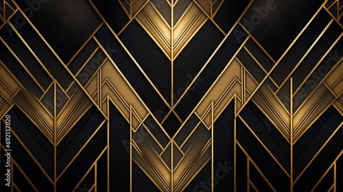 Create a modern and chic wallpaper featuring a golden geometric pattern inspired by Art Deco design,