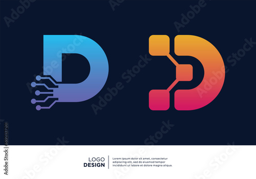 Technology digital initial letter D logo design.