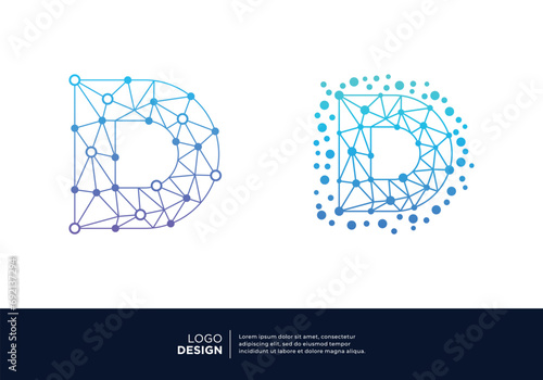 Digital connection letter D logo design collection.