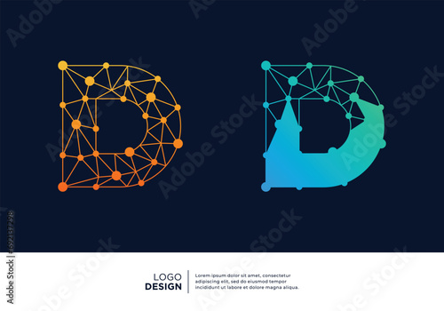 Letter D logo design collection. Abstract symbol for digital technology.