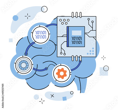 Artificial intelligence vector illustration. Internet explorers delve into realms digital intelligence, powered by algorithms Artificial intelligence, virtuoso technology, orchestrates digital