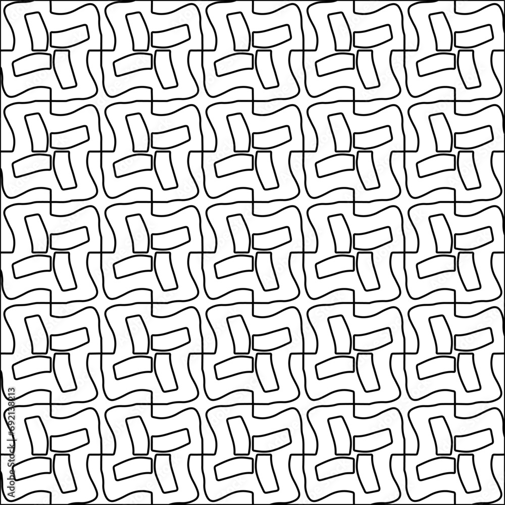 Figures from lines.Black pattern on white wallpaper for web page, textures, card, poster, fabric, textile. Abstract background.Repeating background image.White texture. Lines form shapes. Figures from lines.Black pattern on white wallpaper for web page, textures, card, poster, fabric, textile. Abstract background.Repeating background image.White texture. Lines form shapes.
