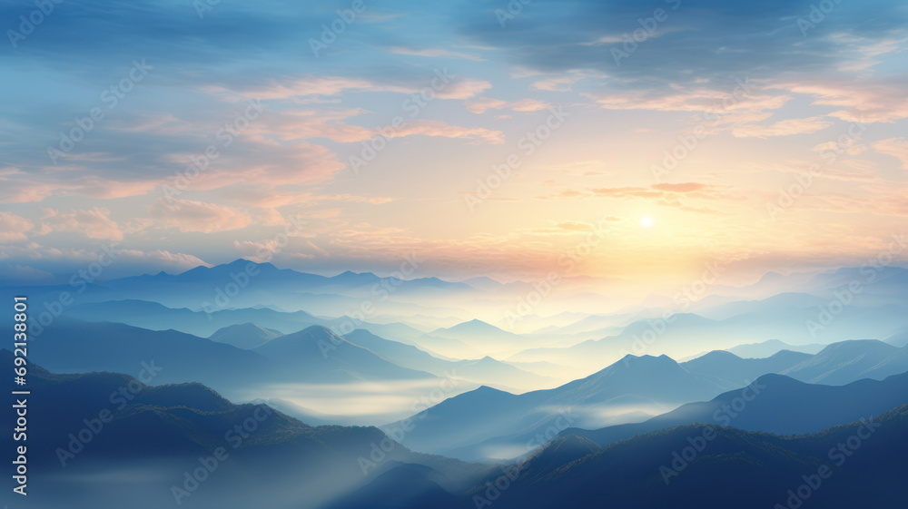 Mountain Sunrise Elegance, Light Bronze and Azure Hues Mountain Sunrise Elegance, Light Bronze and Azure Hues