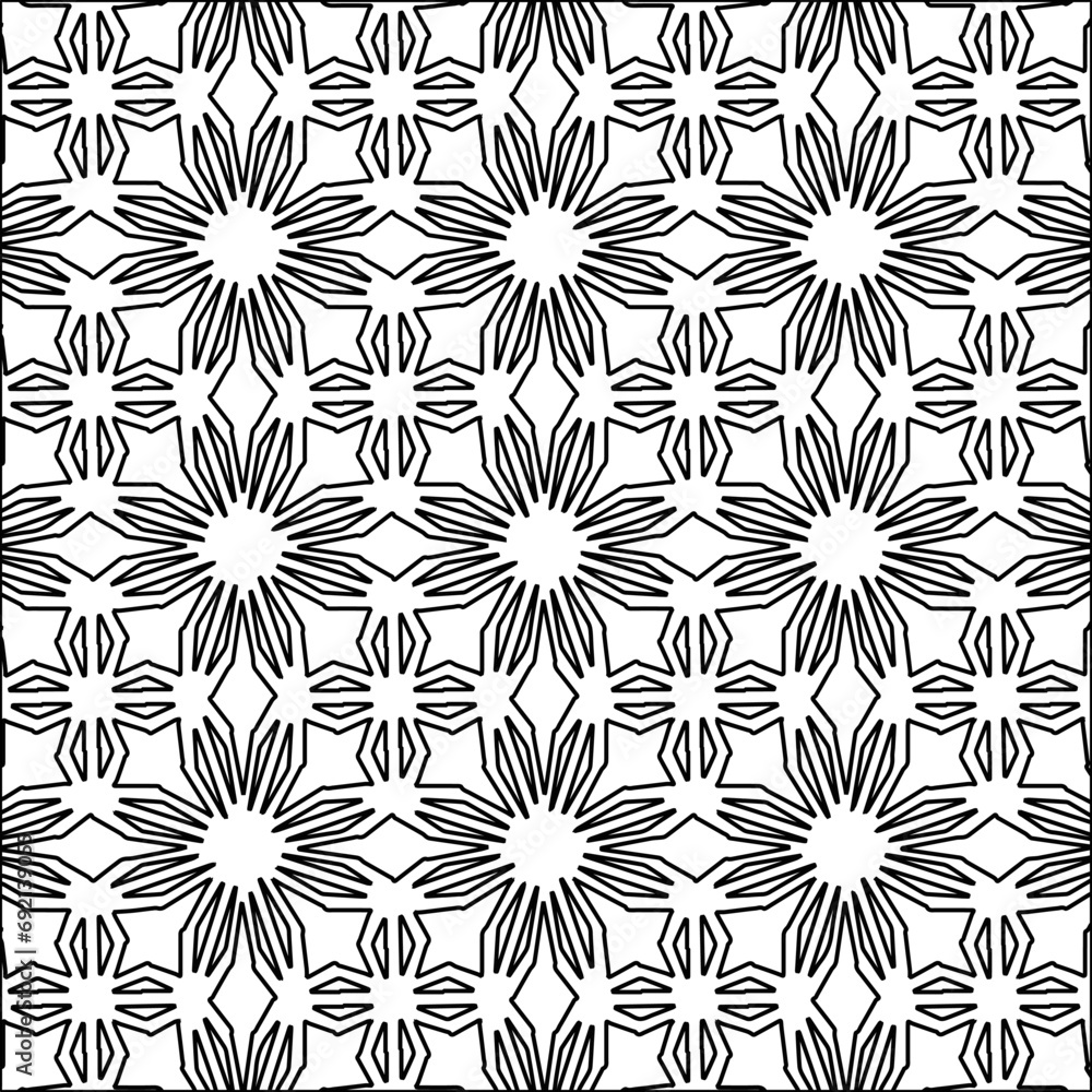 Figures from lines.Black pattern on white wallpaper for web page, textures, card, poster, fabric, textile. Abstract background.Repeating background image.White texture. Lines form shapes. Figures from lines.Black pattern on white wallpaper for web page, textures, card, poster, fabric, textile. Abstract background.Repeating background image.White texture. Lines form shapes.