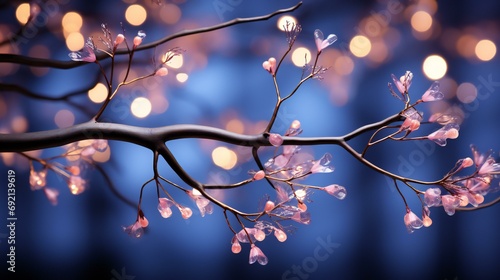 Enchanted Twigs Adorned with Delicate Pink Blossoms Against a Dreamy Bokeh Background