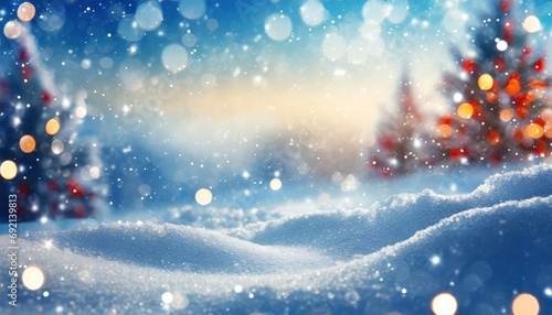 christmas winter background with snow and blurred bokeh © Emanuel